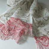 Szal lniany ivory w kwiaty z koronk� 46x200