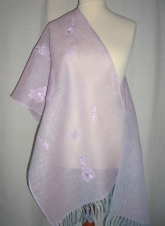 Szal lniany liliowy jasny z aplikacjami