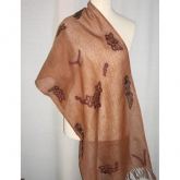 Szal lniany br�z orzechowy z aplikacjami