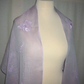 Szal lniany liliowy jasny z aplikacjami