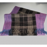 Szal lniany Nr 025 krata i lila ciemna