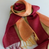 Szal lniany Nr 010 malina ziele� pomara�cz