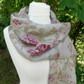 Szal lniany szary w r�e z koronk� 43x190