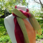 Szal lniany Nr 010 malina ziele� pomara�cz