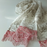 Szal lniany ivory w kwiaty z koronk� 46x200