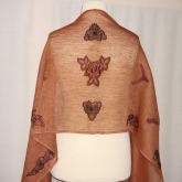 Szal lniany br�z orzechowy z aplikacjami