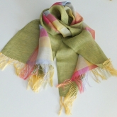 Szal lniany Nr 017 krata r�owa i jasna ziele�